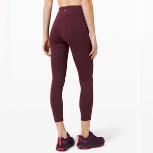 lululemon Invigorate High Rise Tight 25”. Size 6. Colour burgundy.